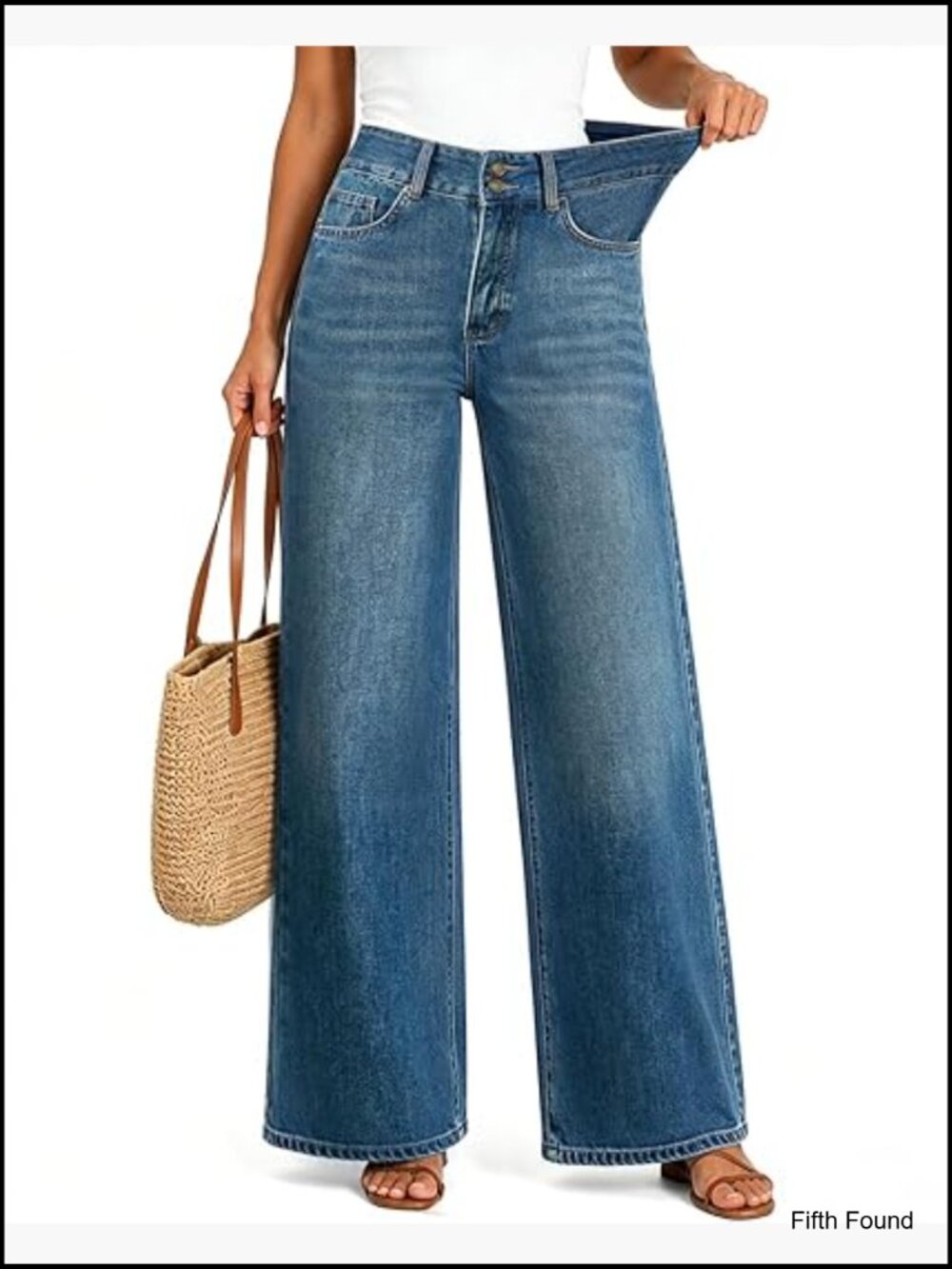 High Waisted Baggy Wide Leg Jeans Stretchy Tummy Control Denim